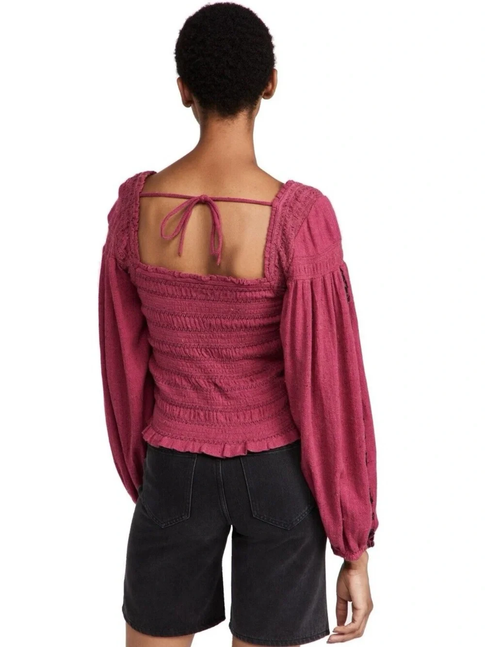 NWT Free People Rose Embroidered Maggie Peasant Sleeve Bohemian Top